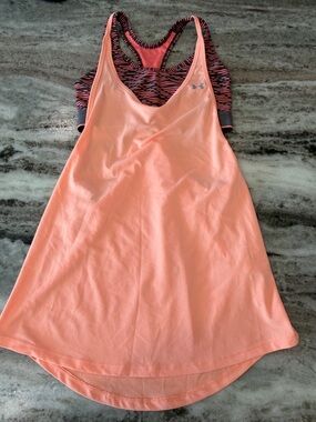 Under Armour Neon orange Racerback Tank with Patterned Built-In Bra